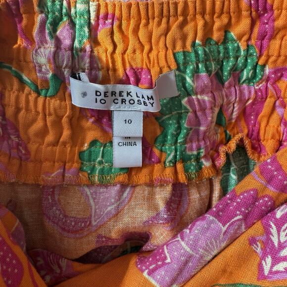 Derek Lam 10 Crosby Floral Midi Dress Orange Linen Cecelia Size 10 - Picture 7 of 10